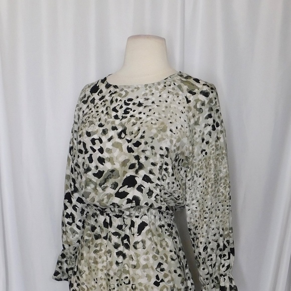 CLOTH & STONE Leopard Print Dress Gray Black Blouson Raglan Animal Wild Small - Picture 6 of 12
